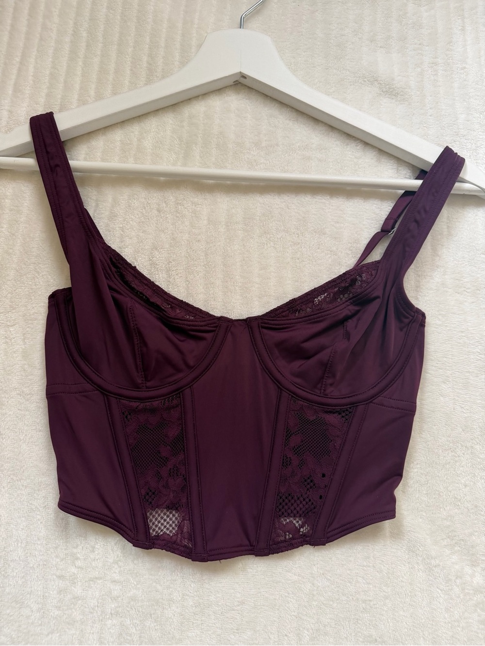 Burgundy Lace Inset Corset Crop Top XS No Brand